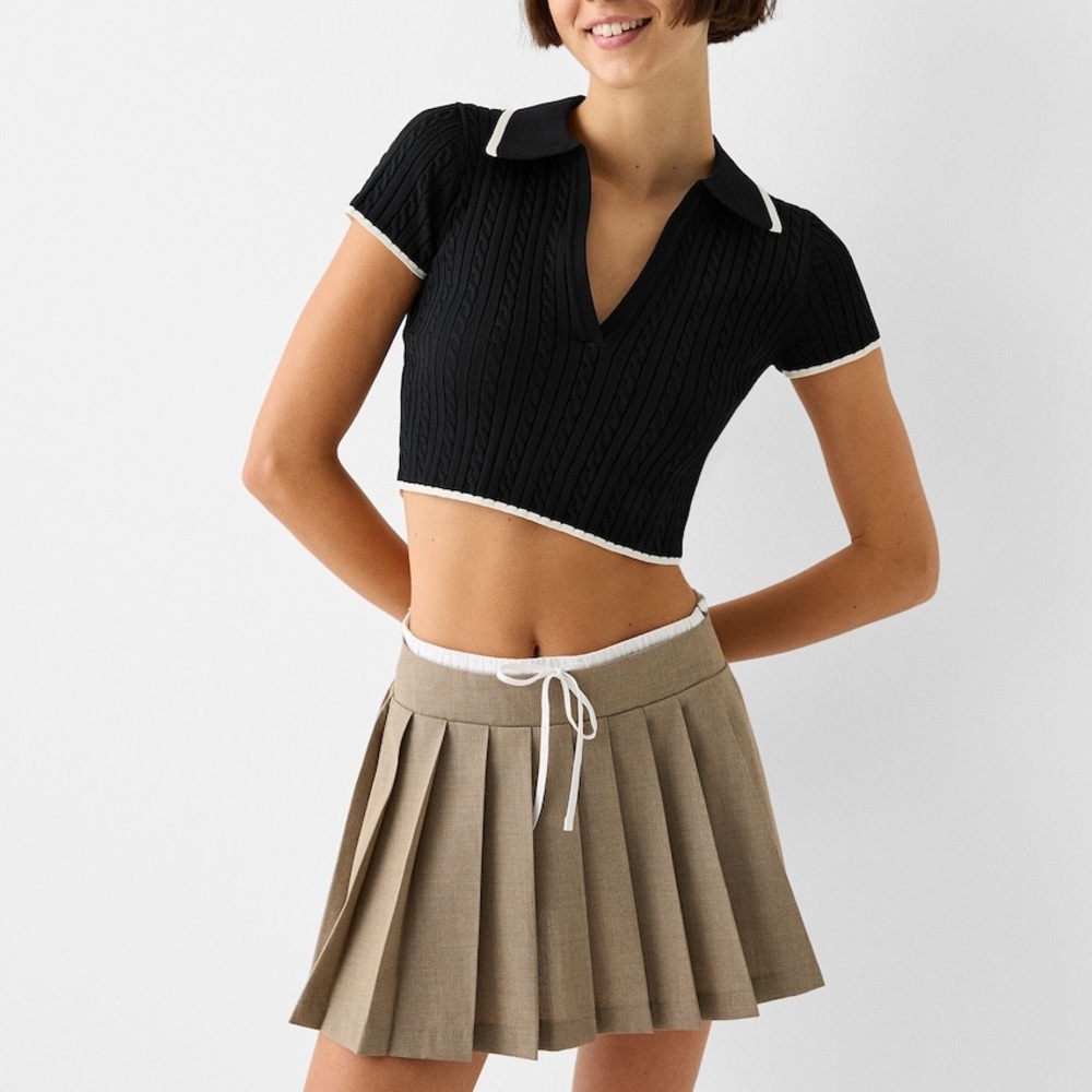 Bershka Ribbed Polo Top